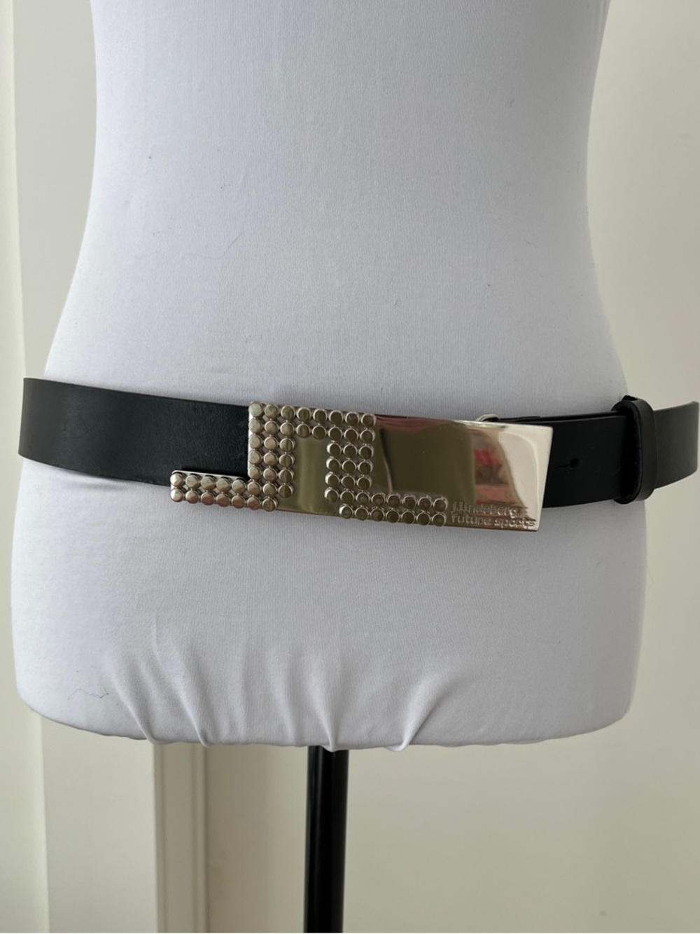 J. LINDEBERG Genuine Leather Black Belt Fashion Statement Buckle Casual Sporty